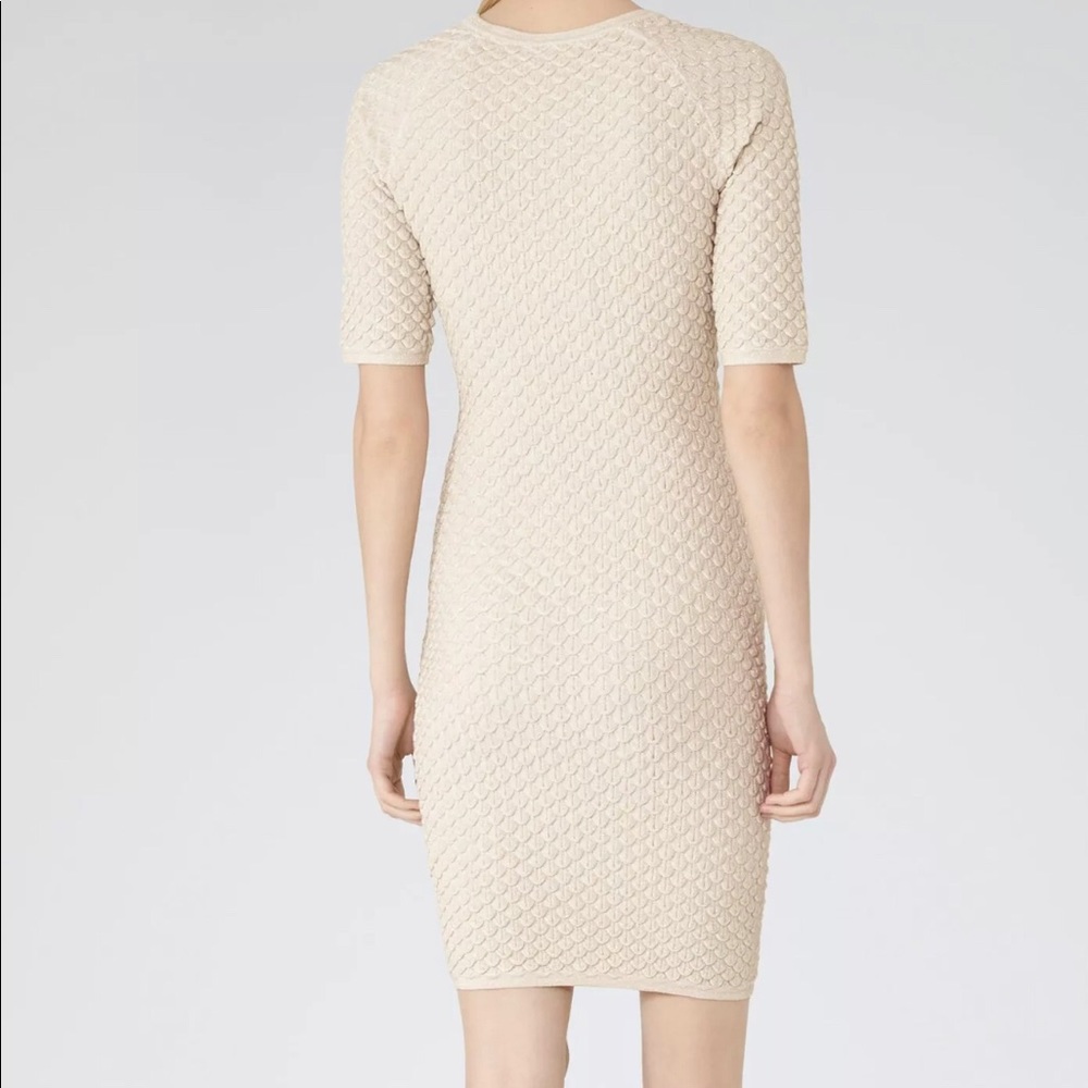 REISS India Shimmer Gold Dress S 4 NEW Lurex Ivory Textured Stretch Bodycon - Picture 4 of 6
